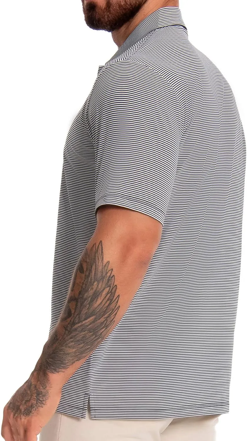 Men's Polo Shirts Short Sleeve Performance Dry Fit Moisture Wicking Pin Striped Golf Shirts for Men