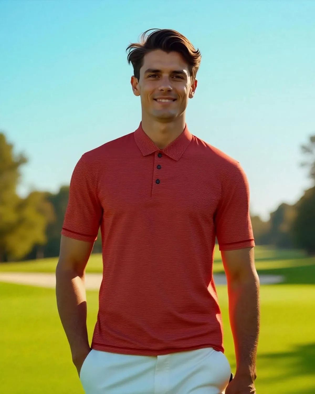 Men's Polo Shirts Short Sleeve Performance Dry Fit Moisture Wicking Pin Striped Golf Shirts for Men