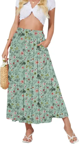 NASHALYLY Women's High Waisted Maxi Skirt,Elastic Chiffon Boho Long Skirt with Pockets