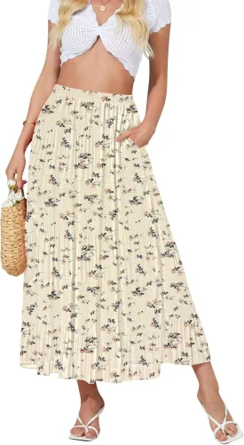 NASHALYLY Women's High Waisted Maxi Skirt,Elastic Chiffon Boho Long Skirt with Pockets
