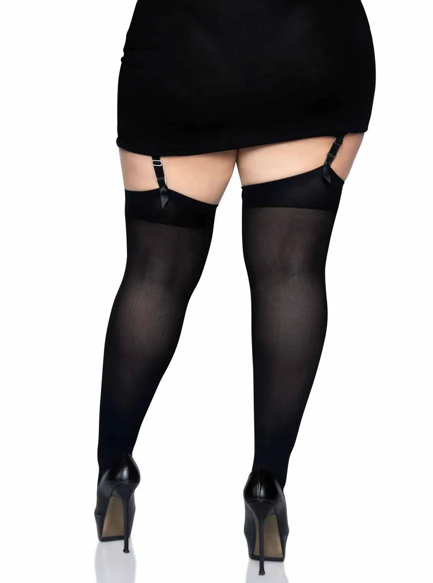 Opaque Black Thigh High Plus Size Stockings