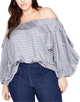 Rachel Roy Womens Balloon Sleeve Off The Shoulder Blouse, Metallic, Plus Size, 1X