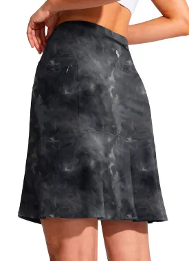 SANTINY 19" Golf Skorts Skirts for Women Zipper Pockets Knee Length Skort Women's High Waist Athletic Tennis Skirt