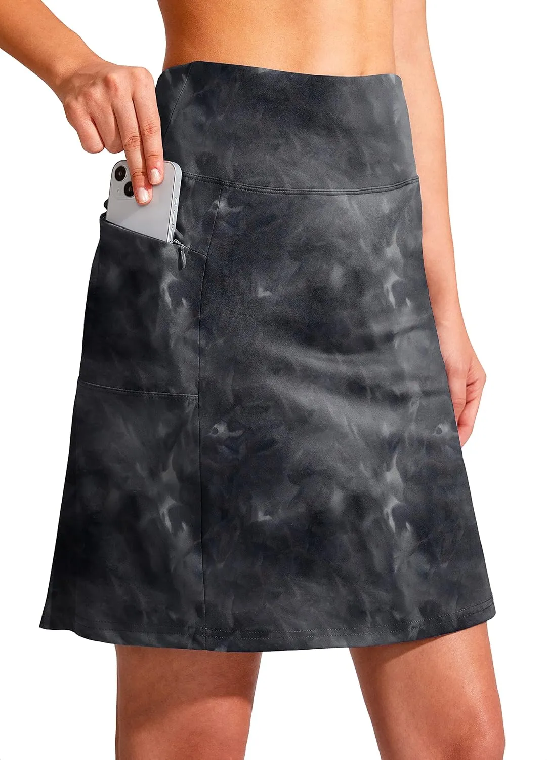SANTINY 19" Golf Skorts Skirts for Women Zipper Pockets Knee Length Skort Women's High Waist Athletic Tennis Skirt