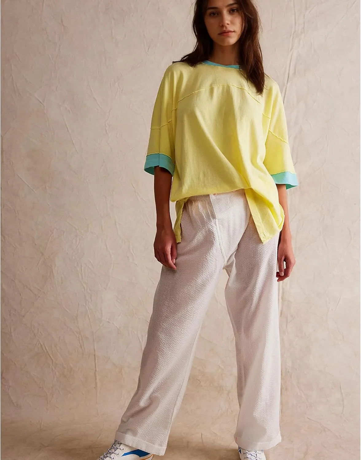 Songling Womens 3/4 Length Sleeve Casual Loose Fit Summer Tee Shirt Basics Cotton t Shirts Trendy Tops