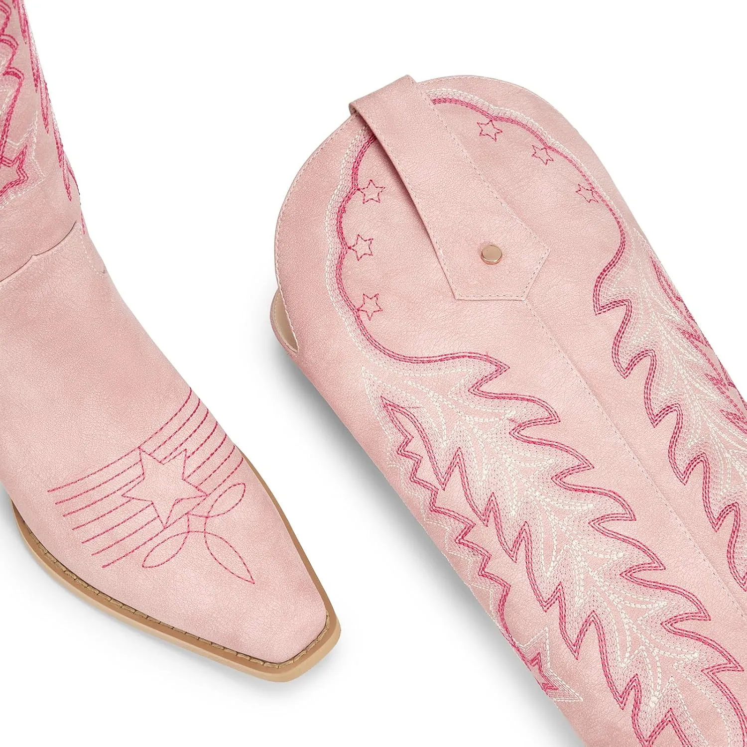 wetkiss Cowboy Boots for Women Knee High Cowgirl Boots Retro Embroidered Chunky Heels Pointed Toe Western Long Tall Boot Pull On