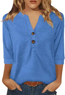 Womens Tops 3/4 Sleeve V Neck Button Down Shirts Business Casual Outfit Basic Tees Summer Top 2025